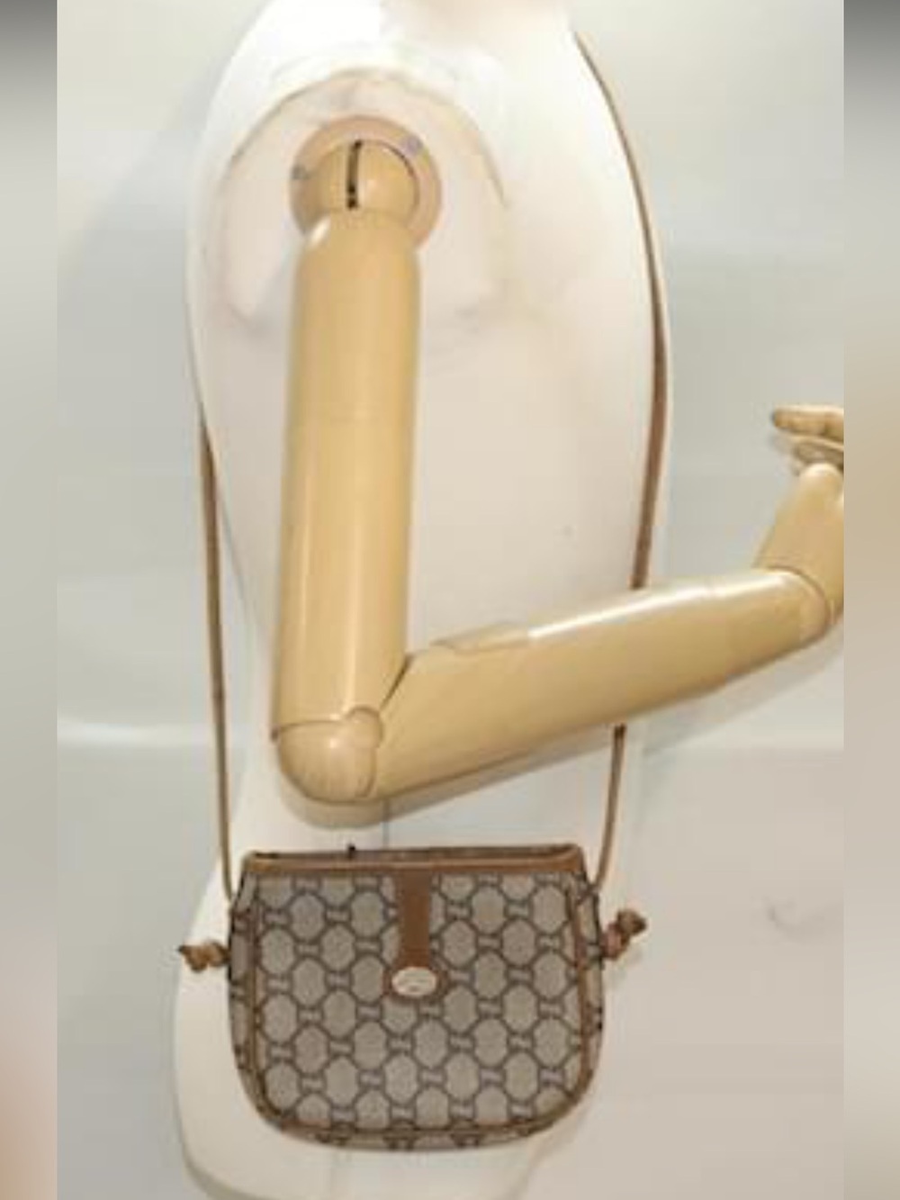 Gucci Vintage Plus Paulo Line Beige Brown PVC Canvas Monogram Shoulder Bag w/COA